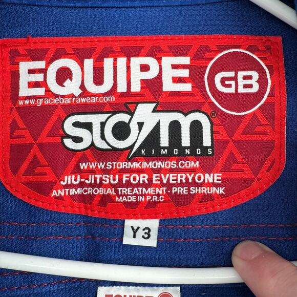 Gracie Barra Equipe Storm Jiu Jitsu Kimono Gi Youth Y3 Blue Red Patched - Picture 9 of 12